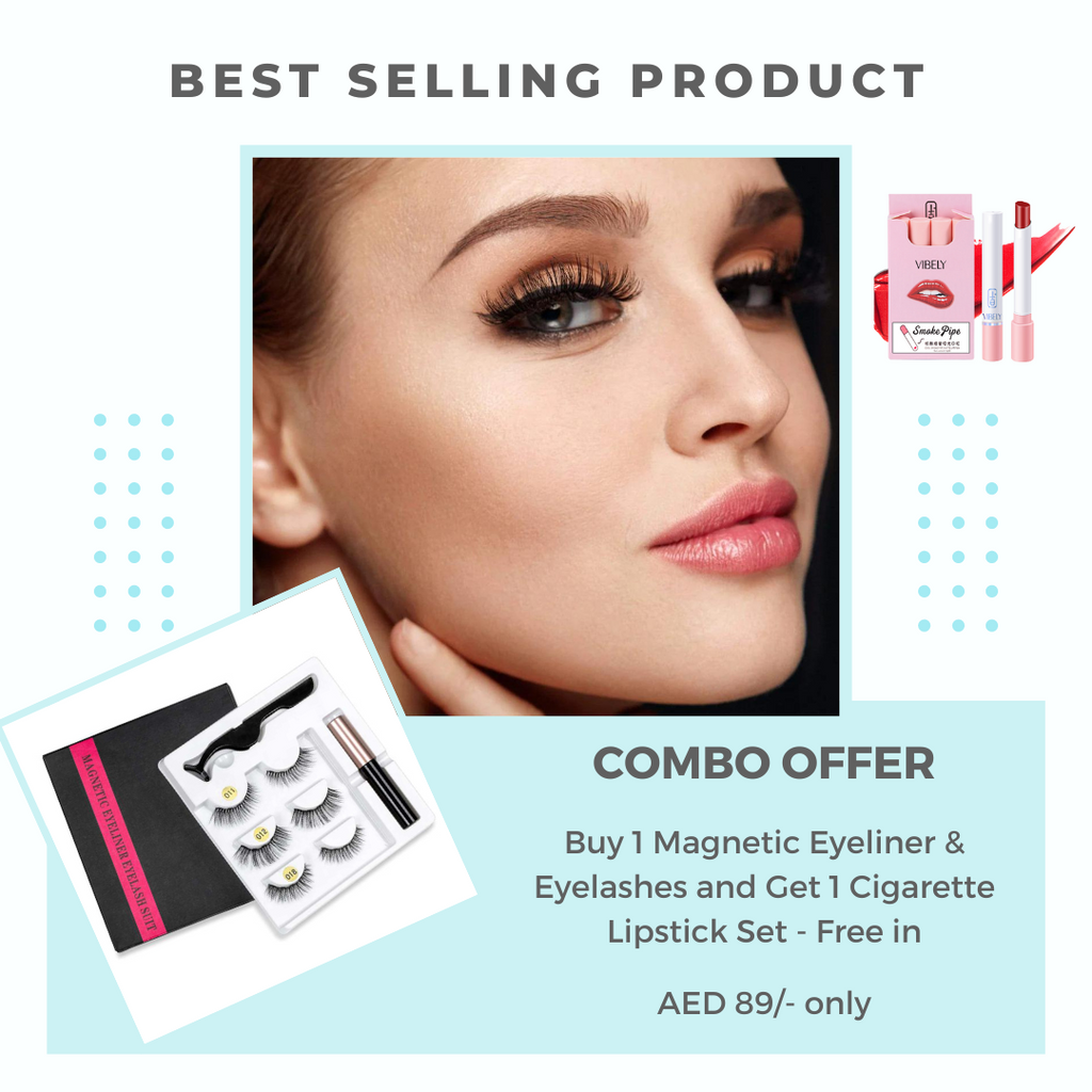 Magnetic Eyeliner & Eyelashes & Cigarette Lipstick Set - Combo Offer