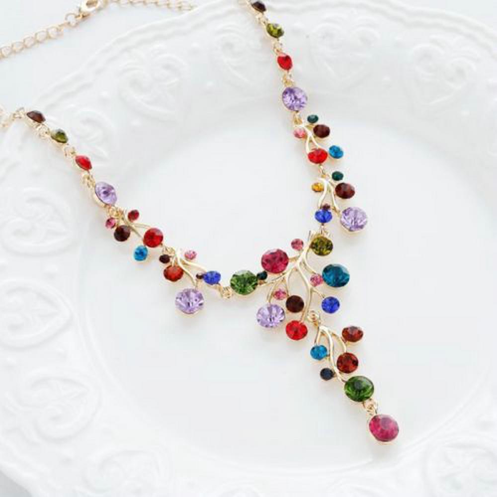 Branches Shape Colorful Rhinestone Necklace
