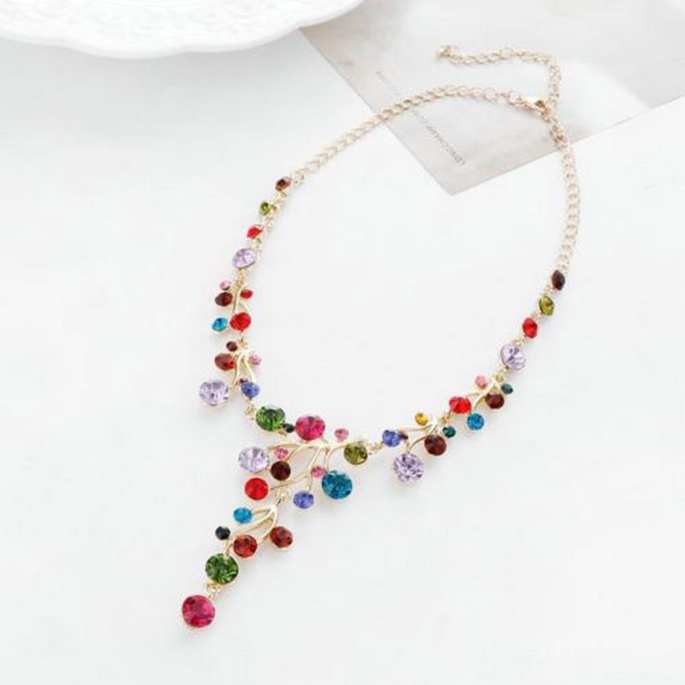 Branches Shape Colorful Rhinestone Necklace