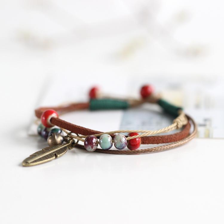 Ceramic Bronze Porcelain Beads Rope Bracelets