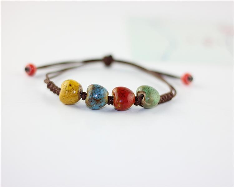 Ceramic 4 Heart Beads Rope Chain Bracelets