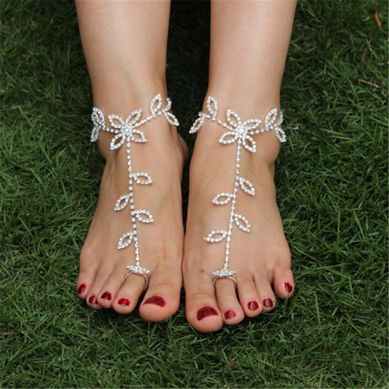 Barefoot Silver Rhinestone Anklet