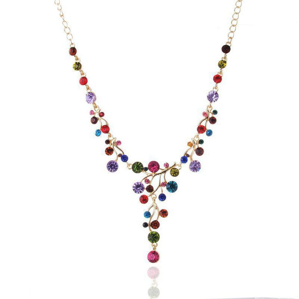 Branches Shape Colorful Rhinestone Necklace