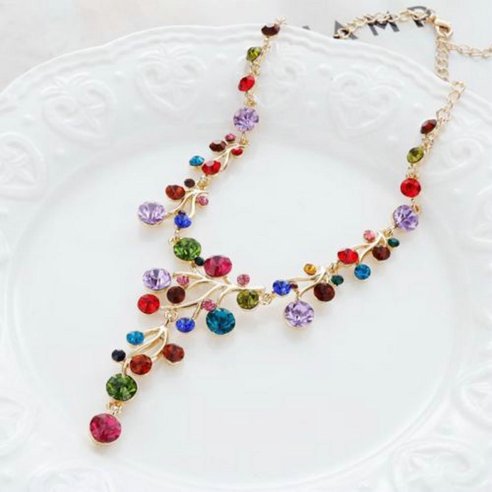 Branches Shape Colorful Rhinestone Necklace